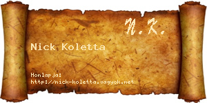 Nick Koletta névjegykártya